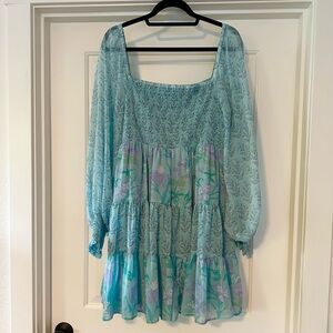 Taylor Blue Floral Tiered Mini Dress